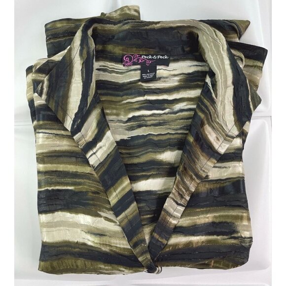 Peck & Peck Womens Sz L Satin Striped Sheer Jacket Lightweight Metallic Gold - Picture 5 of 6